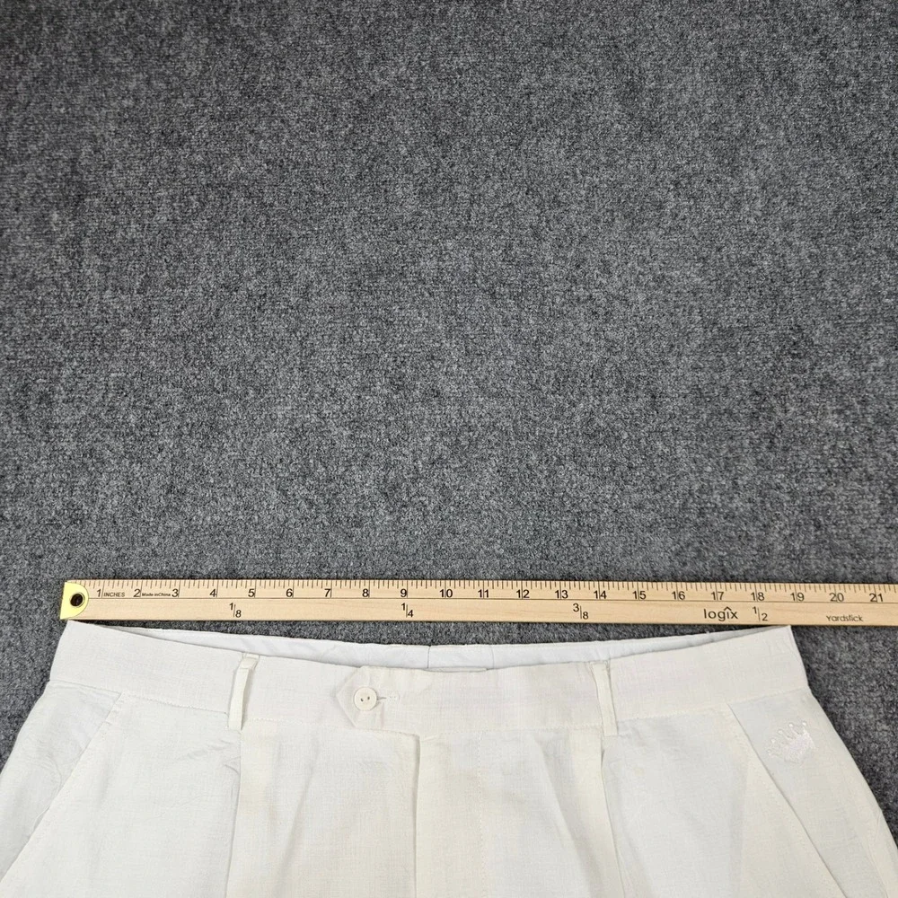 Steve Harvey Mens White 100% Linen Pleated Dress Pants 38 Crown Logo Trousers